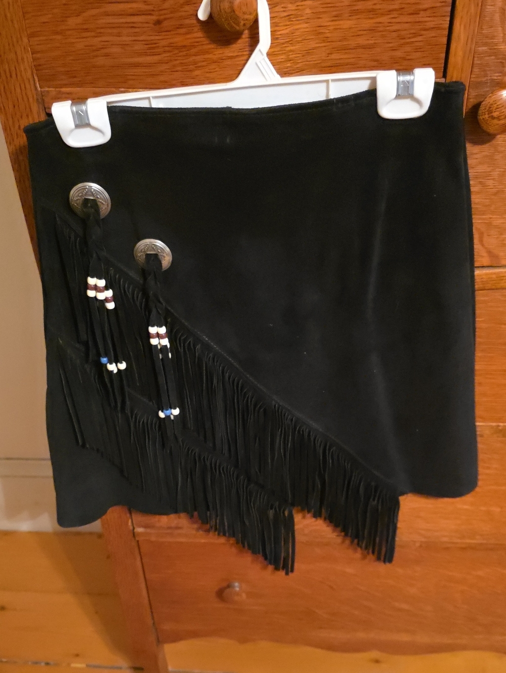 Black Fringe Suede Mini Skirt